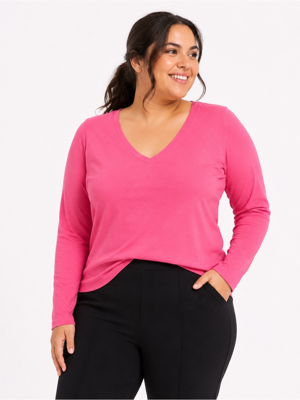 a new day Women's Sculpt Long Sleeve V-Neck Top Pink Size XL